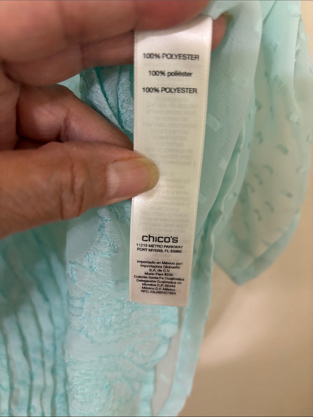 Chico's Mint Blue Aqua Pintuck  Sheer Blouse Embroidery Swiss Dot Size 3 (XL/16) - Picture 3 of 14